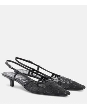 Gucci Demi Embellished Slingback Court Shoes - Brown
