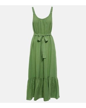 Velvet Linen Maxi Dress - Green