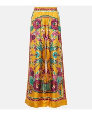 La DoubleJ Bedruckte Palazzo-Hose aus Seiden-Twill - Orange