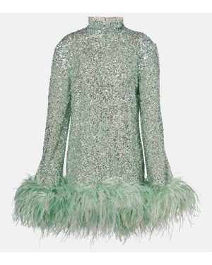 ‎Taller Marmo Gina Sequined Feather-Trimmed Minidress - Green