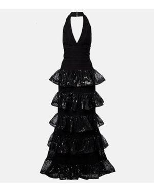 Elie Saab Vestido De Fiesta De Macrame Con Lentejuelas - Negro