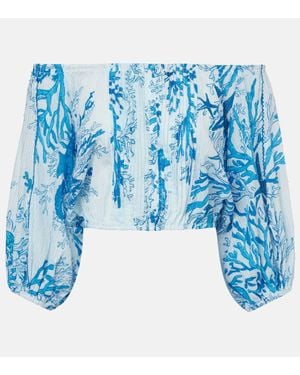 Poupette Bedrucktes Off-Shoulder-Top Bova Aus Baumwolle - Blau