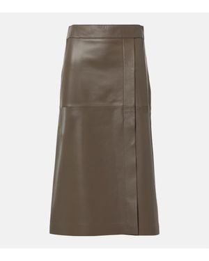 JOSEPH Leather Midi Skirt - Brown