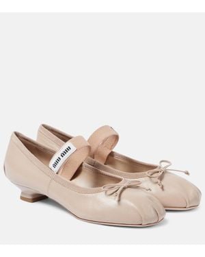 Miu Miu Mary-Jane-Ballerinas Aus Leder - Natur