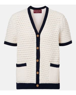 【送料&関税込】Gucci Midnight Blue Stretch Crochet Cardigan Gucci Midnight Stretch Crochet Cardigan in Blue | Lyst
