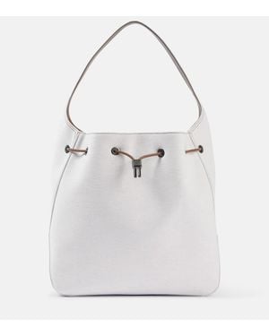Brunello Cucinelli Bolso Saco Foulard Large De Lona - Blanco