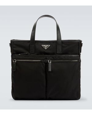 Prada Tote Aus Re-Nylon Mit Leder - Schwarz
