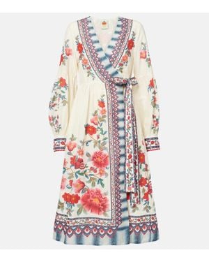 FARM Rio Mosaic Garden Cotton Wrap Dress - White