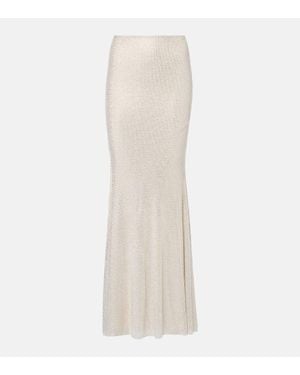Self-Portrait Rhinestone-Embellished Mesh Maxi Skirt - White