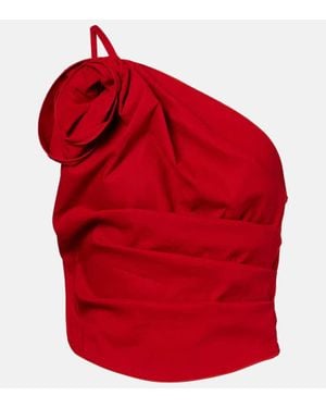 Magda Butrym Floral-Applique One-Shoulder Top - Red