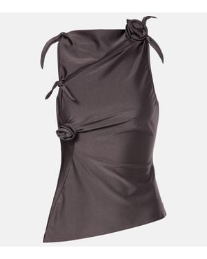 Coperni Floral-Applique Satin Top - Brown