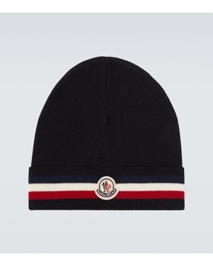 Moncler Logo Virgin Wool Beanie - Black