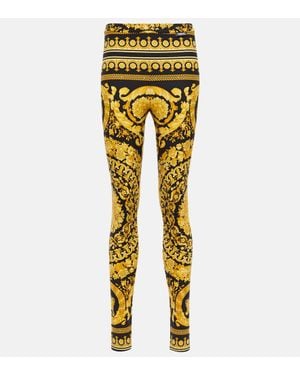 Versace Leggings With Iconic Baroque Print - Yellow