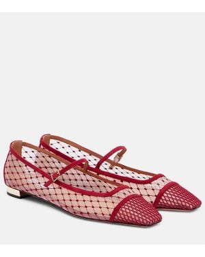 Aquazzura Juliette Suede-Trimmed Mary Jane Flats - Red