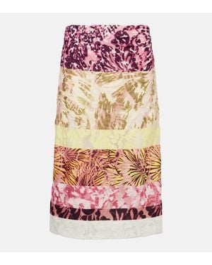 Dries Van Noten Gonna Midi Arricciata Color-Block - Rosa