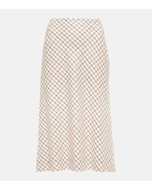 Maison Margiela Checked Wool And Silk Midi Skirt - Natural