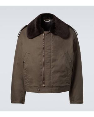 AURALEE Jacke Aus Baumwoll-Gabardine Mit Shearling - Braun