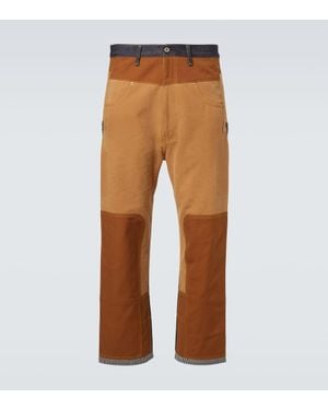 Junya Watanabe Patchwork Denim And Suede Straight Pants - Natural