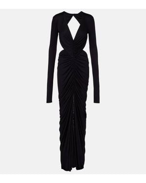 Rick Owens Poppy Ruched Open-Back Jersey Gown - Blue