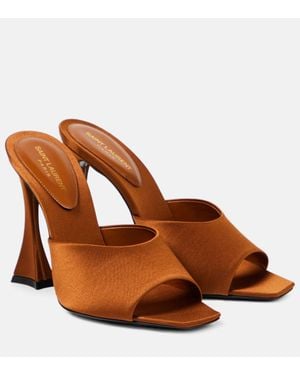 Saint Laurent Hall Satin Mules - Brown