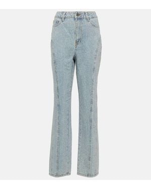 Self-Portrait Verzierte High-Rise Straight Jeans - Blau