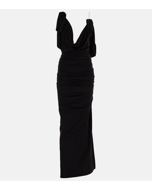 The Attico Ruched Draped Jersey Gown - Black