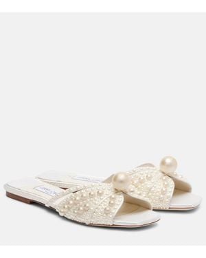 Jimmy Choo Siva Embellished Satin Slides - Natural