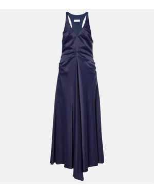 Victoria Beckham Gathered Satin Maxi Dress - Blue