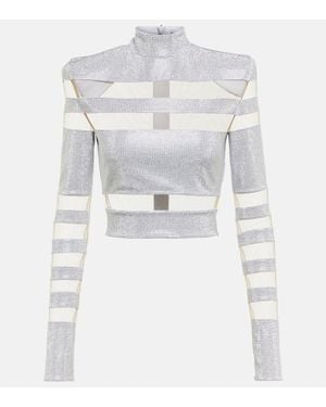 Balmain Cropped-Pullover Mit Mesh - Grau