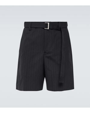 Sacai Chalk Stripe Wool-Blend Shorts - Black