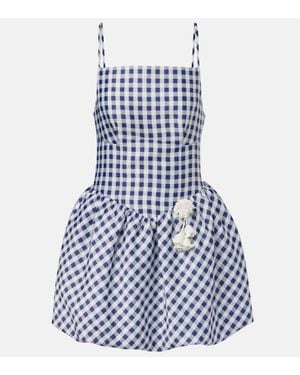 Self-Portrait Gingham Taffeta Minidress - Blue