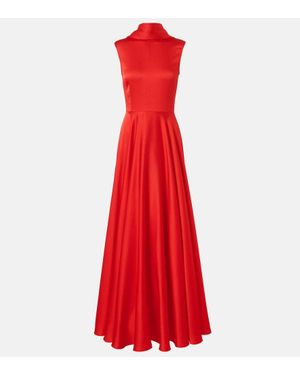 Solace London Emelia Scarf-Detail Satin Gown - Red