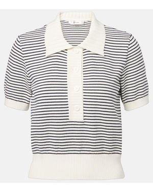 FRAME Striped Cotton Polo Shirt - Metallic