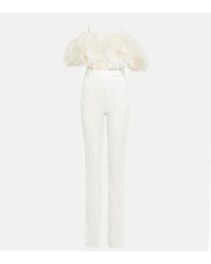David Koma Jumpsuit Aus Cady Mit Federn - Weiß