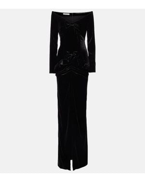 Alessandra Rich Bow-Detail Off-Shoulder Velvet Gown - Black
