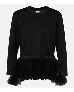 Noir Kei Ninomiya Tulle-Trimmed Cotton Jersey Top - Black