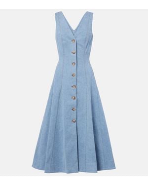 Veronica Beard Lou Pleated Denim Midi Dress - Blue