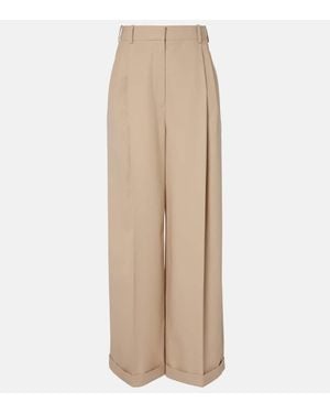 Loewe High-Rise Cotton Wide-Leg Trousers - Natural