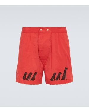 Bode Monday Printed Cotton Shorts - Red