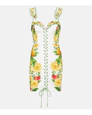 FARM Rio Floral Linen-Blend Minidress - Yellow