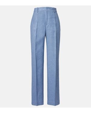 Polo Ralph Lauren Linen And Cotton Twill Wide-Leg Trousers - Blue