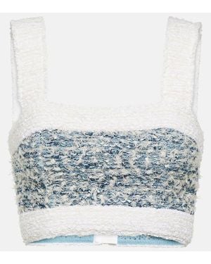 Balmain Tweed Denim Crop Top - Blue