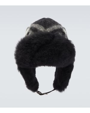 Burberry Muetze Check Aus Wolle Mit Shearling - Schwarz
