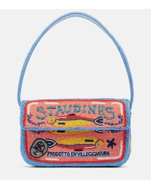 STAUD Tommy Beaded Shoulder Bag - Red