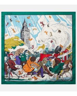 Burberry Panuelo De Sarga De Seda Estampado - Azul