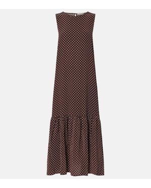 Asceno Polka-Dot Silk Midi Dress - Brown