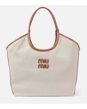 Miu Miu Cabas Ivy Large en toile - Blanc