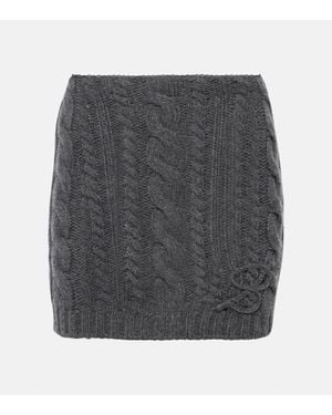Blumarine Cable-Knit Wool And Cashmere Miniskirt - Gray