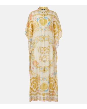 Versace Underwater Barocco Cotton And Silk Beach Dress - Metallic