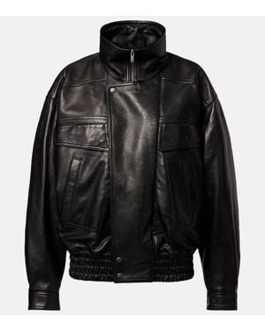 Saint Laurent Leather Bomber Jacket - Black